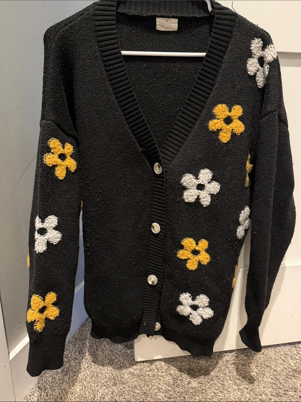 Simply Southern Black Floral Button-Up Women's Cardigan Sweater
